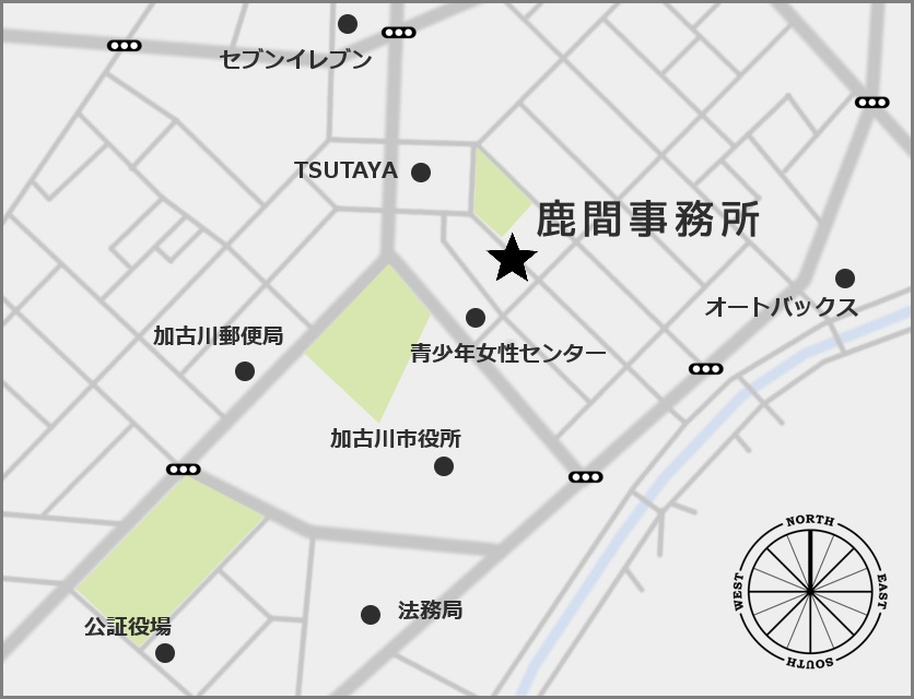 加古川市役所を中心としたオフィスの付近地図